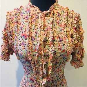 Rebecca Taylor Frilly Floral Semi-Sheer Blouse